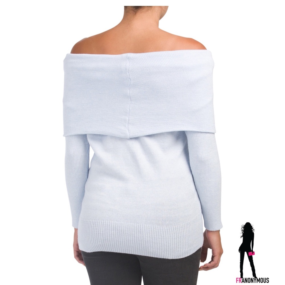 Sky Blue Off the Shoulder/Cowl Neck Sweater - Picture 2 of 4